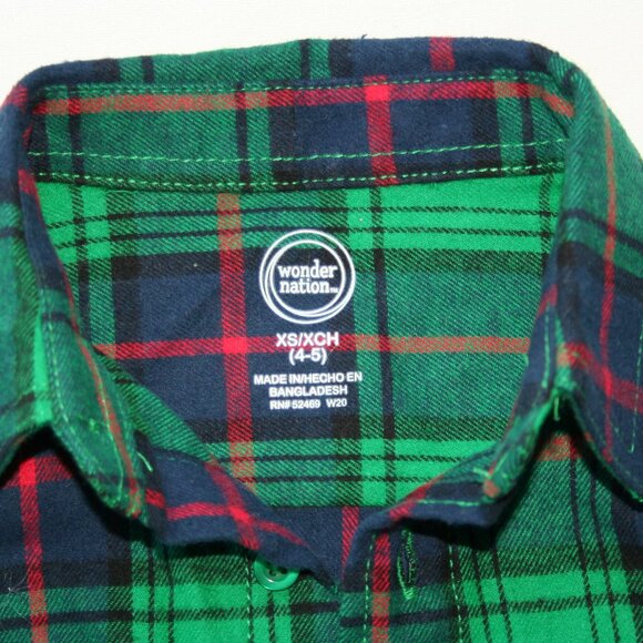 GREEN FALL FLANNEL BUTTON DOWN SHIRT PLAID BOYS 4 5 XS WARM AUTUMN LAYERING TOP - Picture 2 of 12